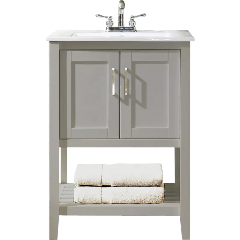 Design House Valerie Vanity – 24" W × 34" H × 18" D Dove Gray Cabinet With White Porcelain Top 1