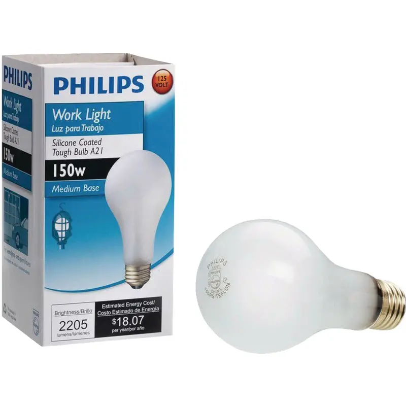 Philips A21 Rough Service Light Bulb – 150W Soft White Frosted Incandescent 1