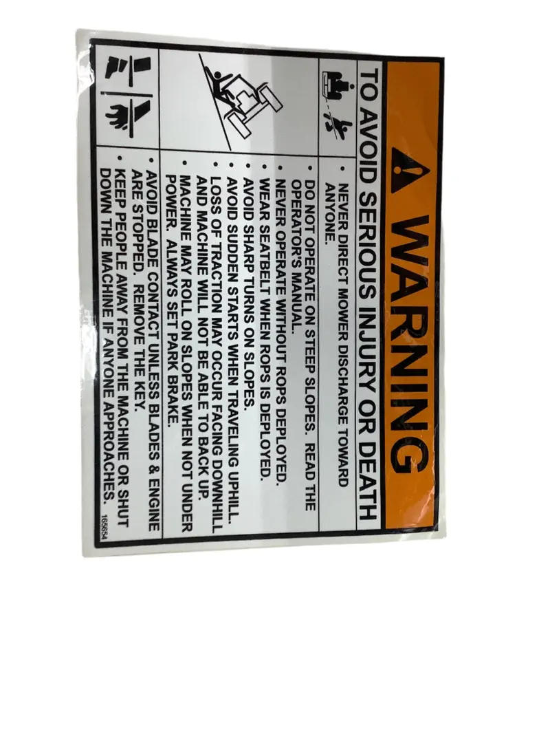 Safety Warning Decal: Avoid Injury – Grasshopper Machinery – Part 165654 1