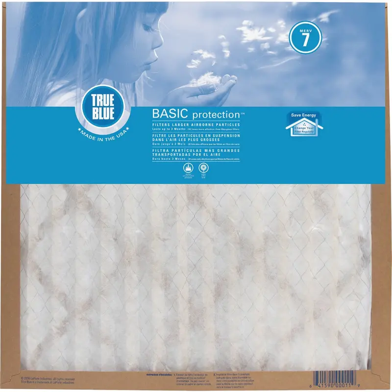 True Blue Merv 7 Furnace Air Filter – 16 In. × 20 In. × 1 In., Basic Protection Grade 1