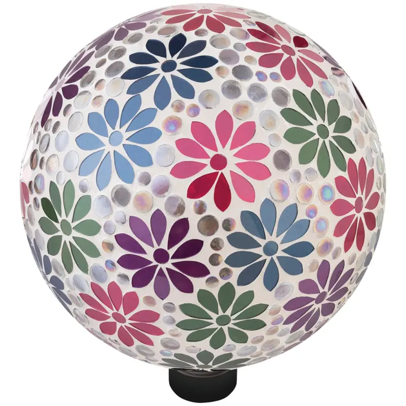 Alpine 10-Inch Daisy Mosaic Glass Garden Globe 1