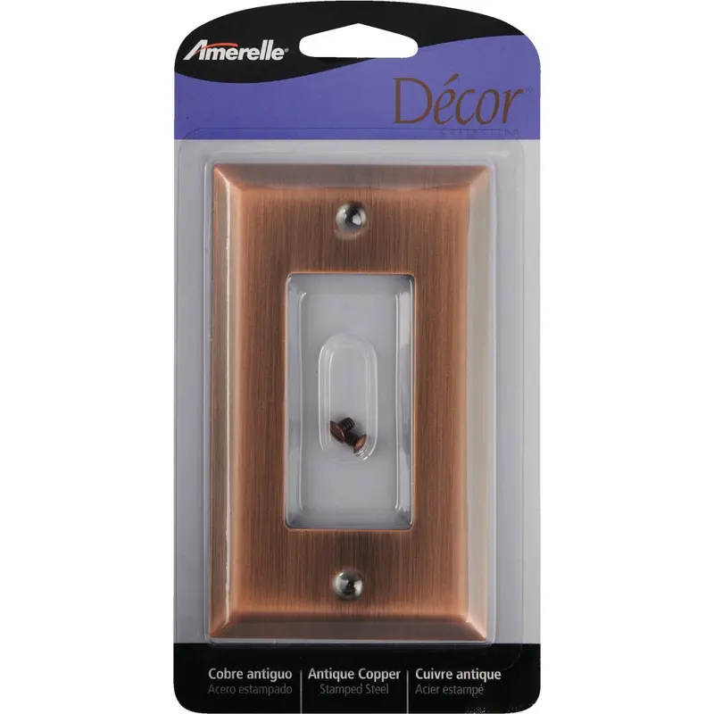 Amerelle Antique Copper Rocker Wall Plate – Single-Gang Stamped Steel Decorator Switch Cover 1