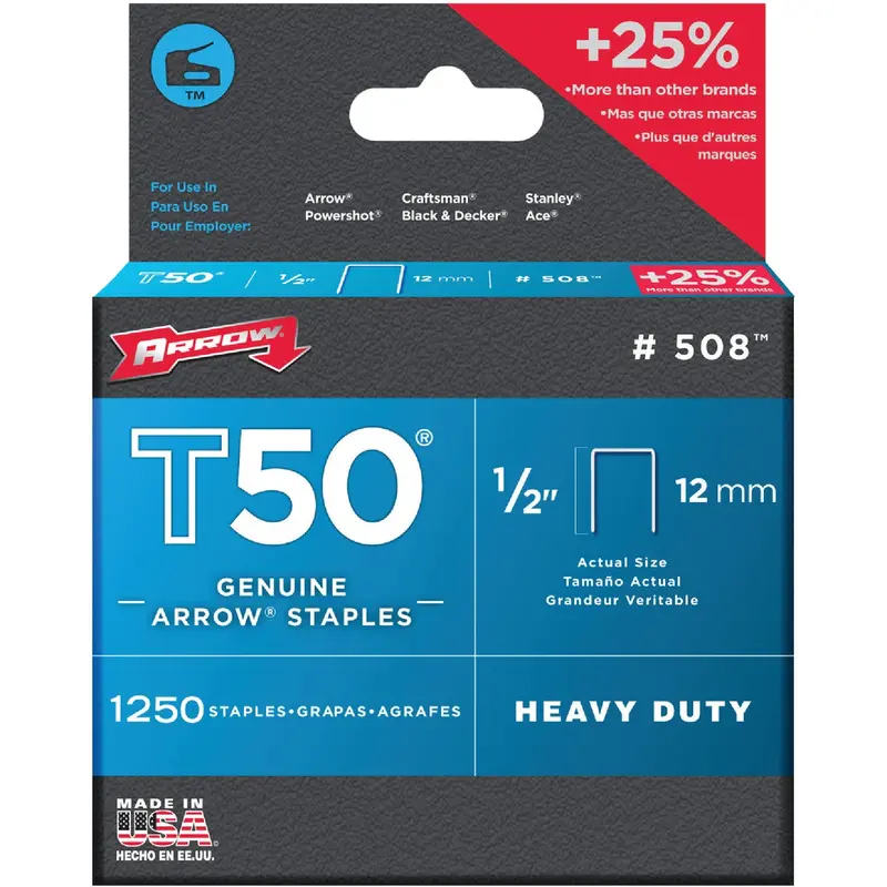 Arrow T50 Heavy-Duty Staples – 1/2-Inch Length, 1250-Count Pack 1