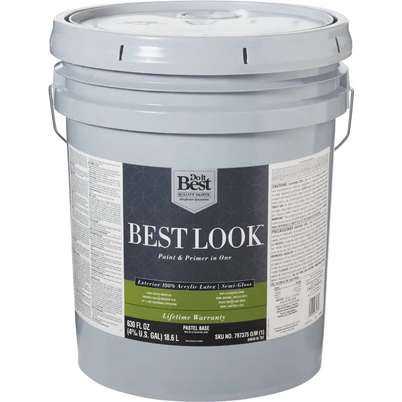 Best Look Exterior Acrylic Latex Paint & Primer Combo – Semi-Gloss, Pastel Base, 5-Gallon Can 1