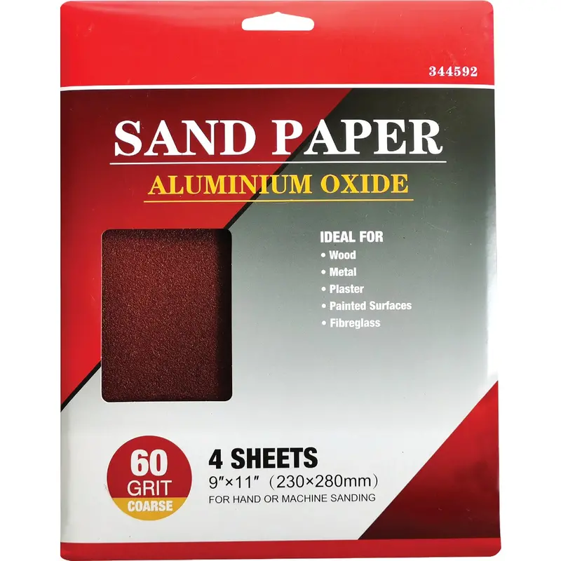 Boss Coarse Sandpaper Sheets – 9-Inch × 11-Inch, 60-Grit Aluminum Oxide, 4-Pack 1
