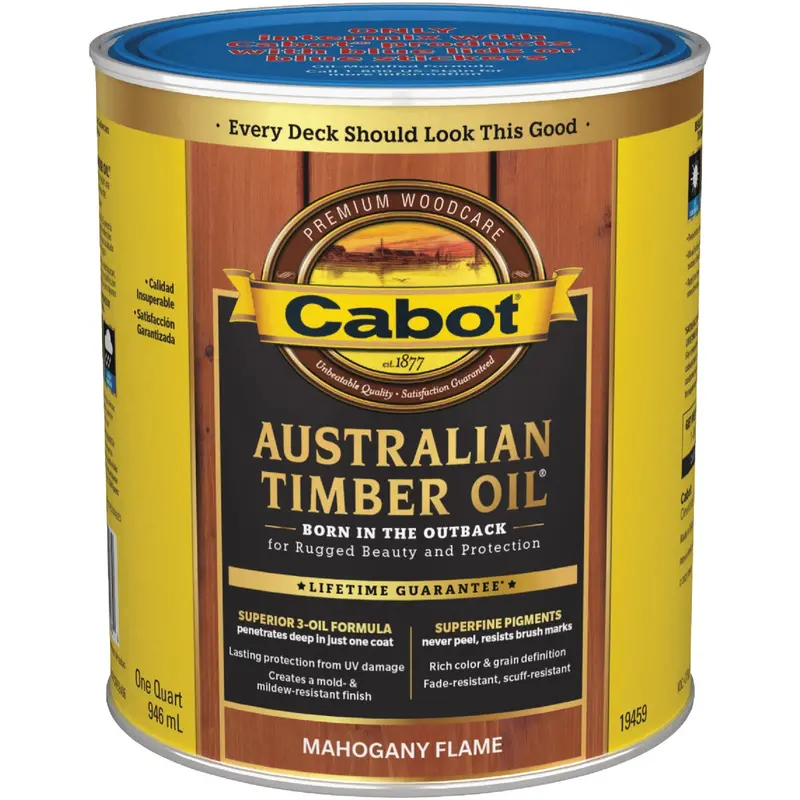 Cabot Mahogany Flame Australian Timber Oil – Water-Reducible Exterior Finish (1 Quart) 1