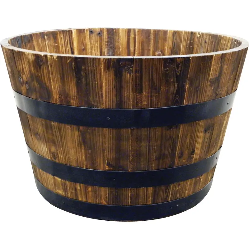 Cedar Whiskey Barrel Planter – 26-Inch Real Wood Outdoor Garden Pot 1