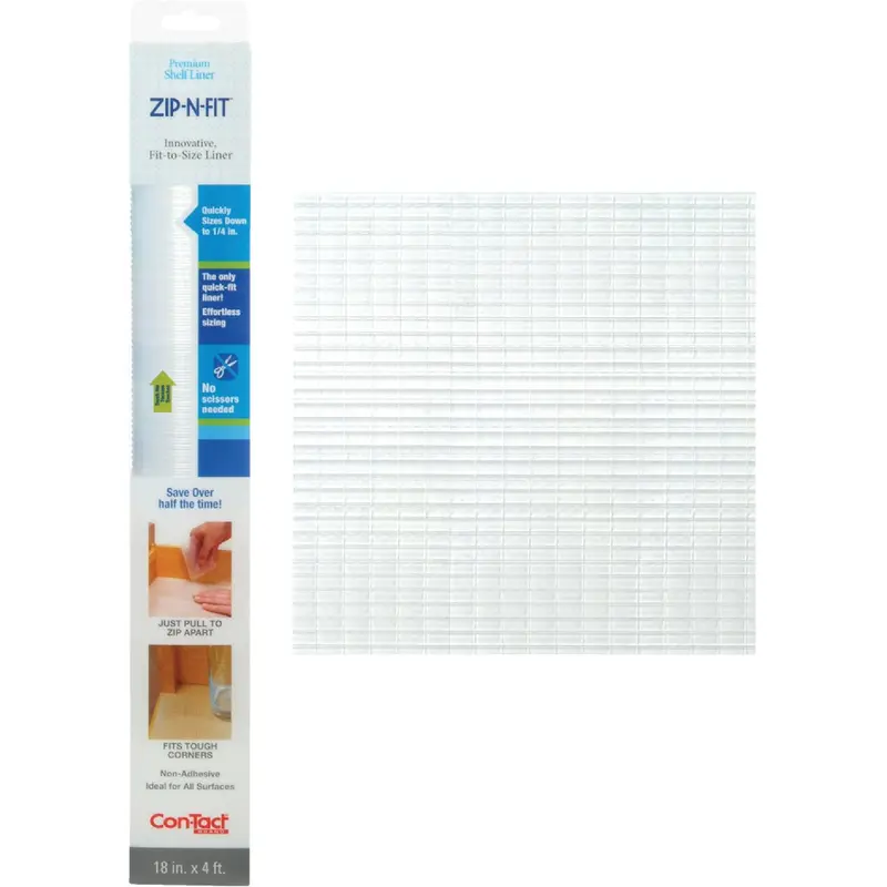 Con-Tact Zip-N-Fit Clear Shelf Liner – 18-Inch X 4-Foot Non-Adhesive Vinyl Roll 1