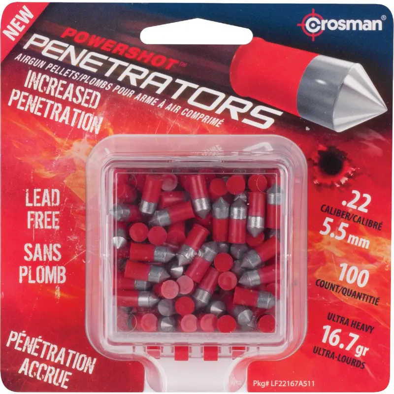 Crosman Powershot Penetrator Pellets – .22 Caliber, 16.7 Grain, Pointed Nose, 100-Pack 1