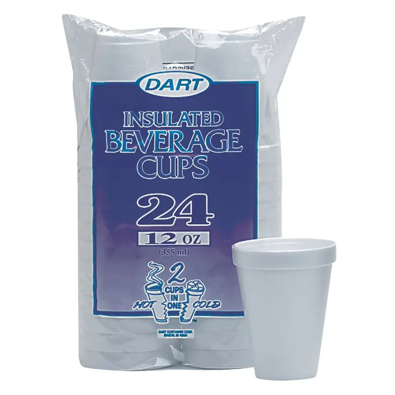 Dart Insulated Foam Beverage Cups – 12-Ounce Capacity, Disposable, 24-Count Pack 1