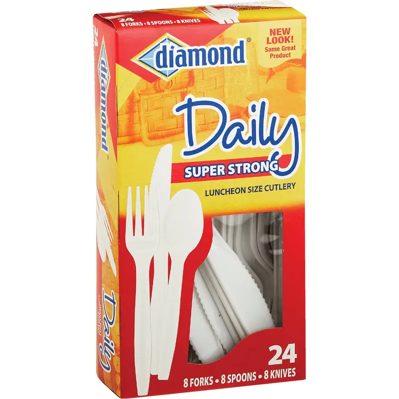 Diamond Heavy-Duty Plastic Cutlery Set – 24-Piece Disposable Dinnerware Assortment 1