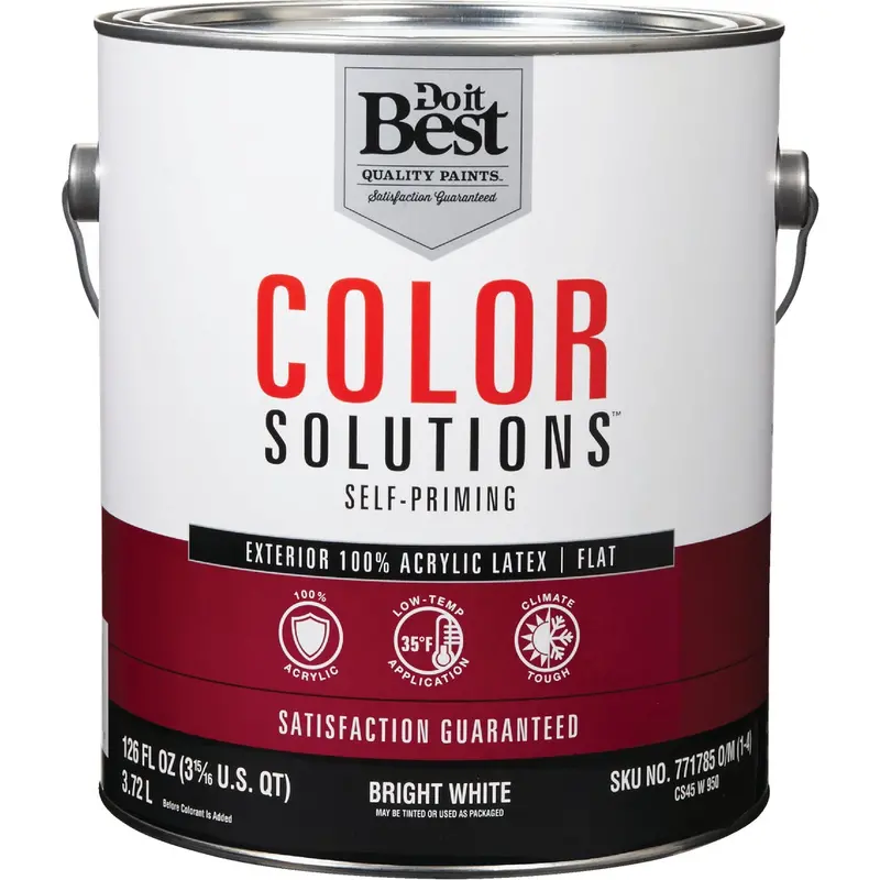 Do It Best Color Solutions 100% Acrylic Flat Exterior House Paint – Bright White, Self-Priming, 1-Gallon 1