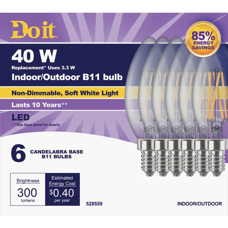 Do It Led Decorative Light Bulbs — B11 Candelabra Base, 40W Equivalent Soft White (6-Pack) 1