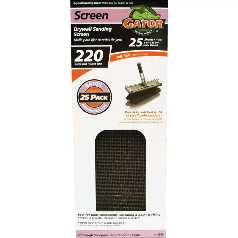 Gator Grit Drywall Sanding Screens – 4-3/8 In X 11 In, 220-Grit Precut (25-Pack) 1
