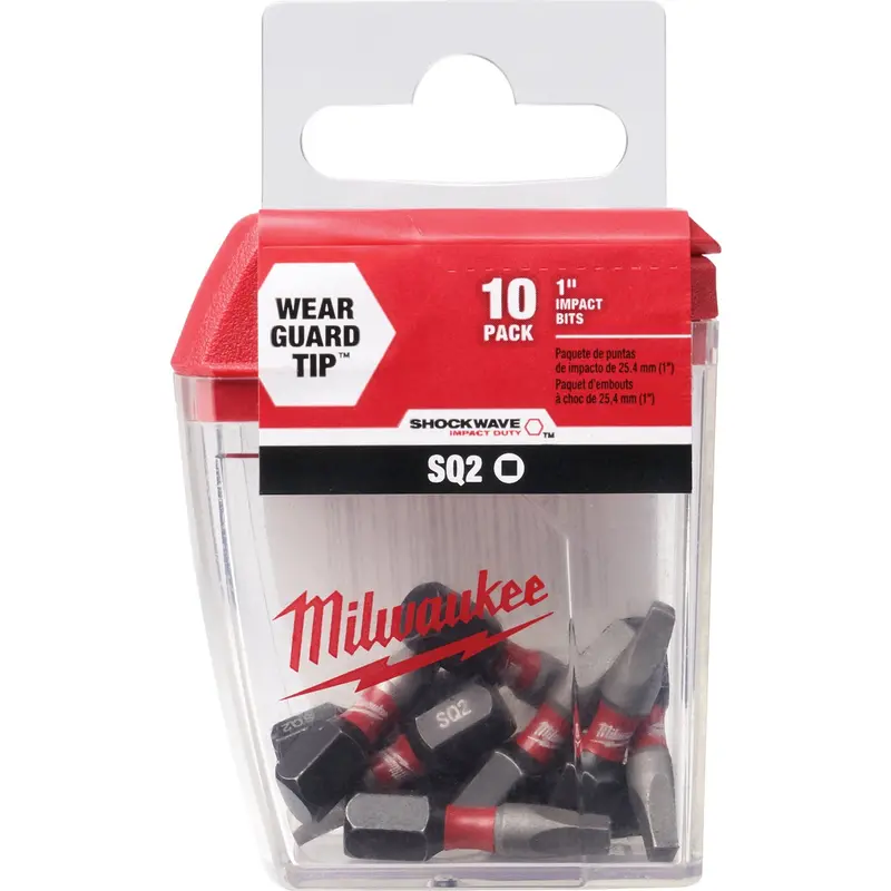 Milwaukee Shockwave Square Recess Screwdriver Bit Set – #2, 1" Length, 10-Pack 1