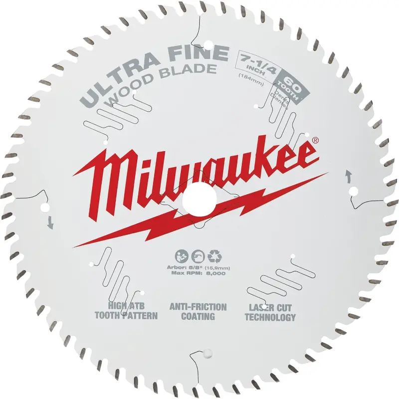 Milwaukee Ultra Fine Finish Circular Saw Blade – 7-1/4-Inch, 60-Tooth, Bulk Packaging 1