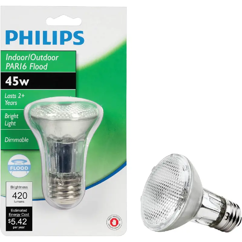 Philips Par20 Halogen Flood Light Bulb – 60W Equivalent, Clear Glass, Medium Base 1