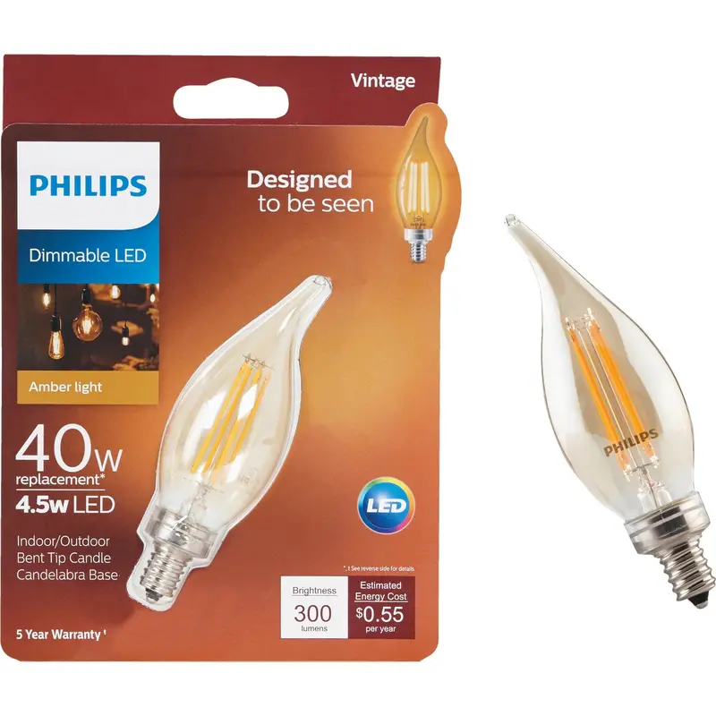 Philips Vintage-Style Edison Led Bulb — Ba11 Candelabra Base, 40W Equivalent, Dimmable Soft White 1