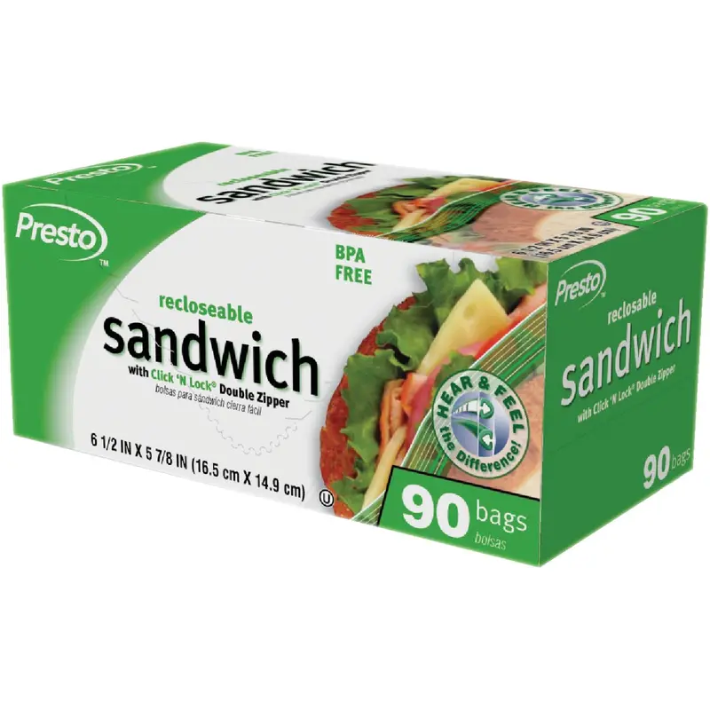 Presto Recloseable Sandwich Bags – Color-Grip Opening, 90-Count Pack 1