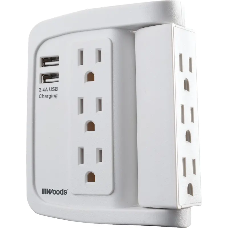 Woods Swivel Surge Protector Power Tap – 6 Outlets + 2 Usb Ports, 15-Amp White Design 1